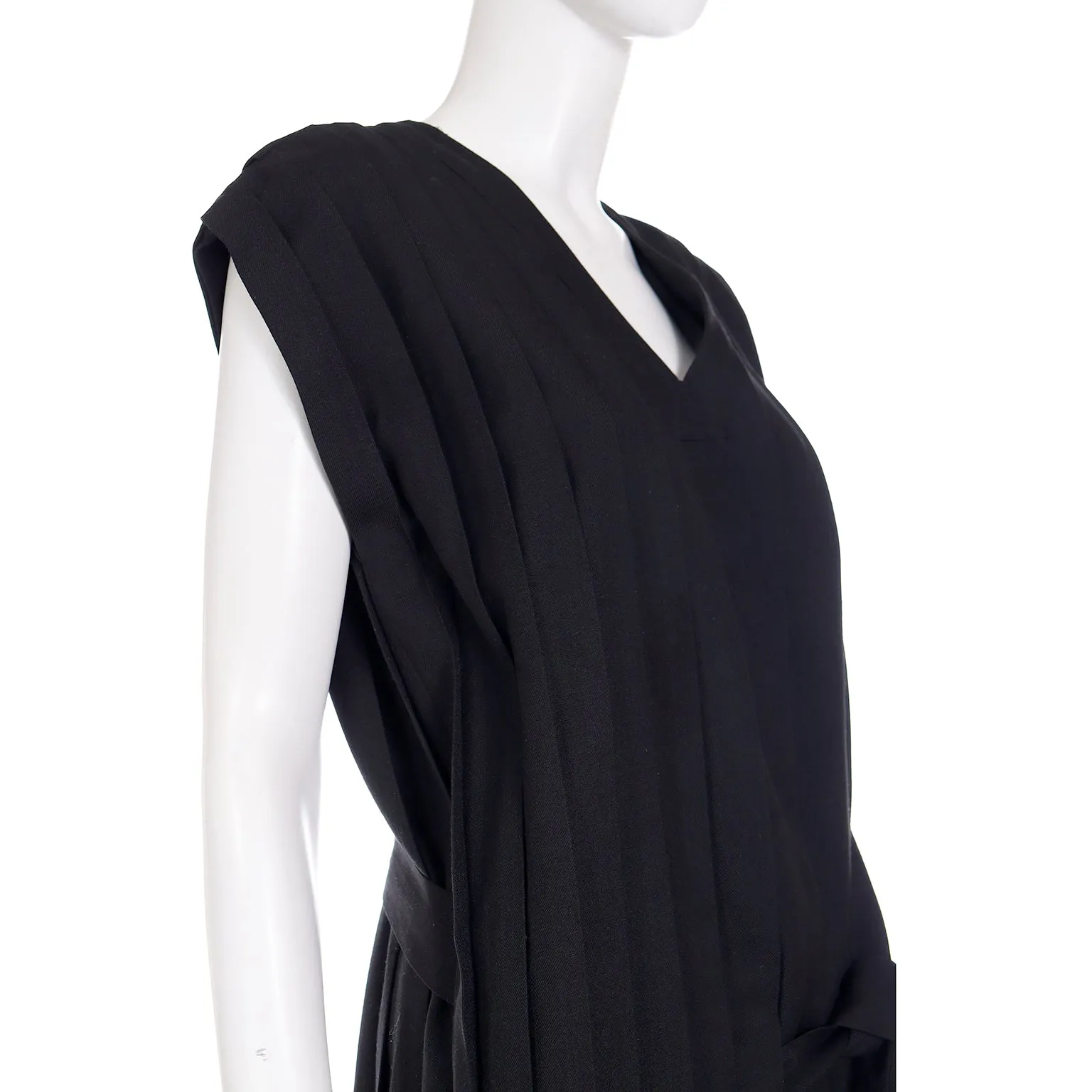 1985 Comme de Garcons Pleated Black Wool Sleeveless Dress