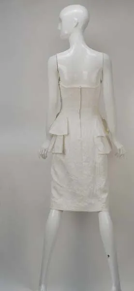 1985 Victor Costa Textured Cotton Strapless Dress