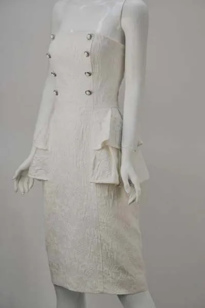 1985 Victor Costa Textured Cotton Strapless Dress