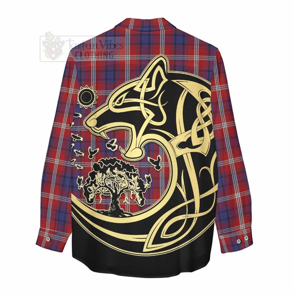 Ainslie Tartan Women's Casual Shirt with Family Crest Celtic Wolf Style