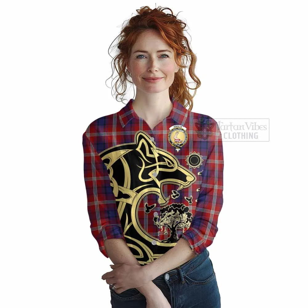 Ainslie Tartan Women's Casual Shirt with Family Crest Celtic Wolf Style