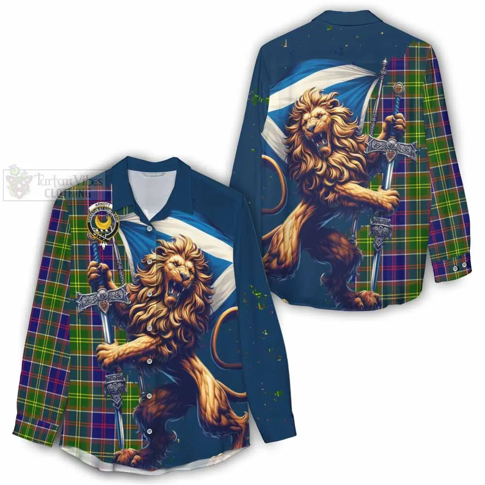 Arnott Tartan Family Crest Women's Casual Shirt with Scottish Majestic Lion