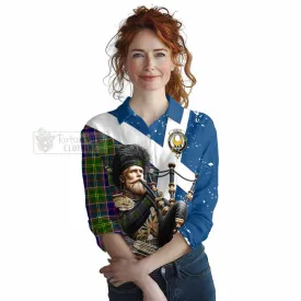 Arnott Tartan Women's Casual Shirt with Family Crest Scottish Bagpiper Vibes