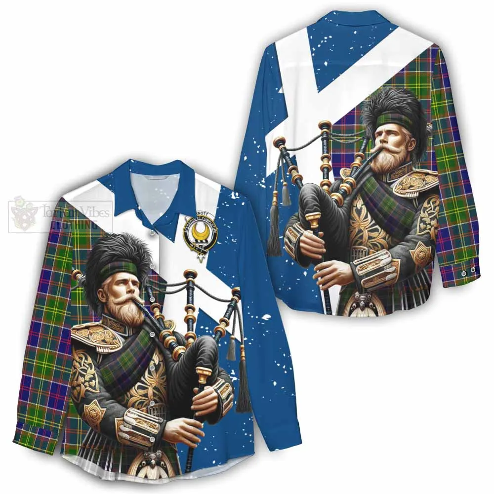 Arnott Tartan Women's Casual Shirt with Family Crest Scottish Bagpiper Vibes