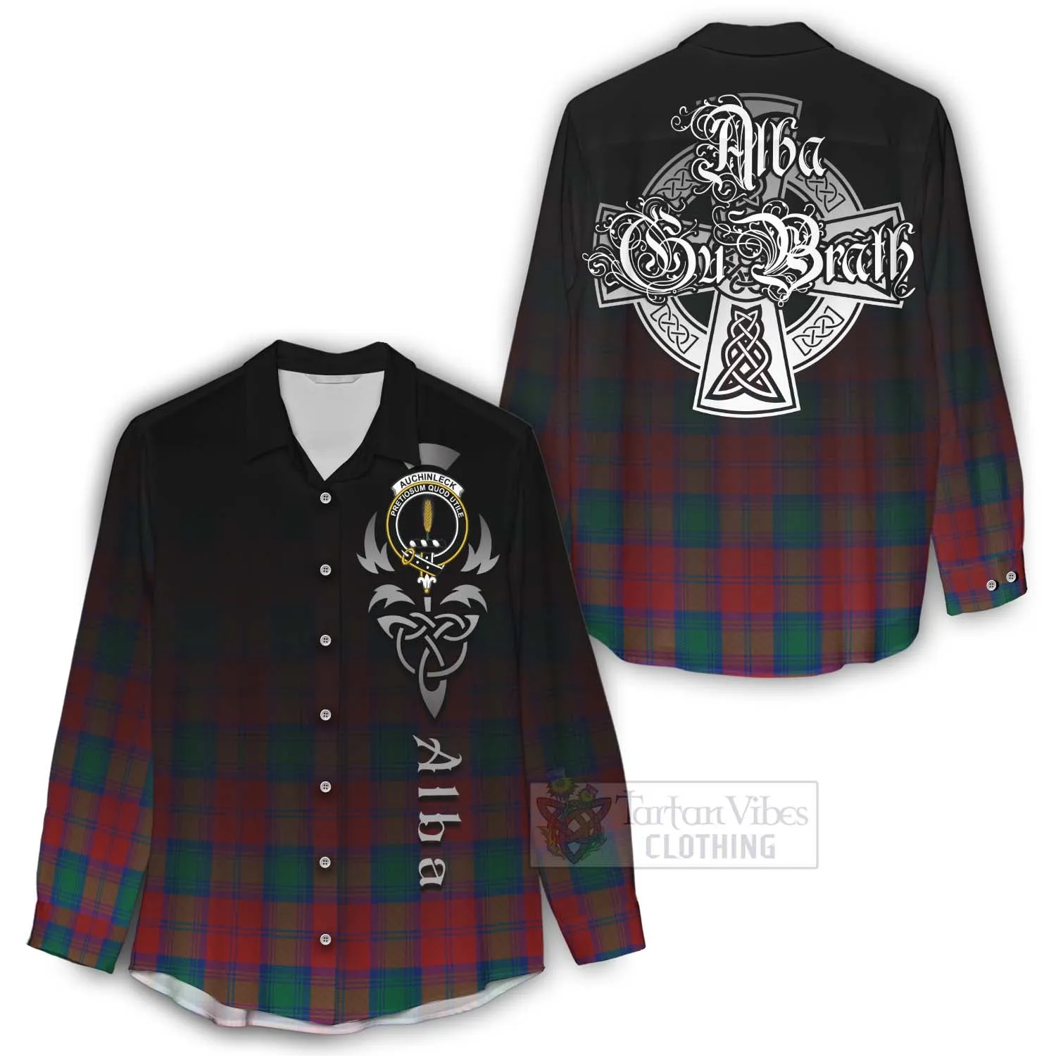 Auchinleck (Affleck) Tartan Women's Casual Shirt Featuring Alba Gu Brath Family Crest Celtic Inspired