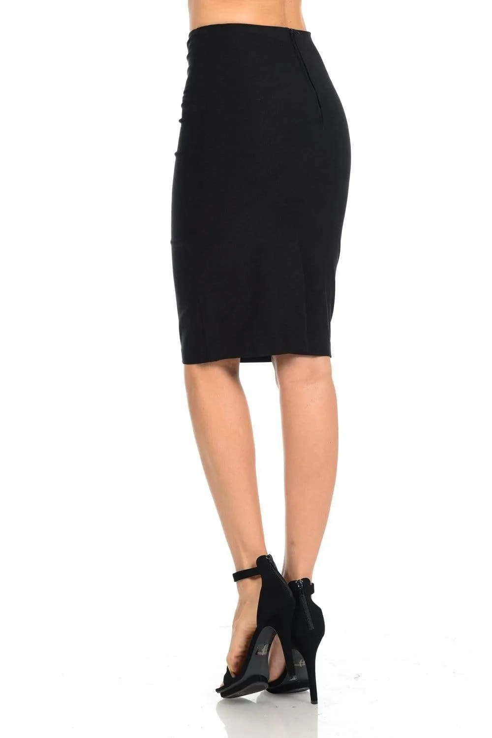 Auliné Collection Women's High Waisted Stretchy Slit Bodycon Pencil Skirt, Ruffled or Ribboned