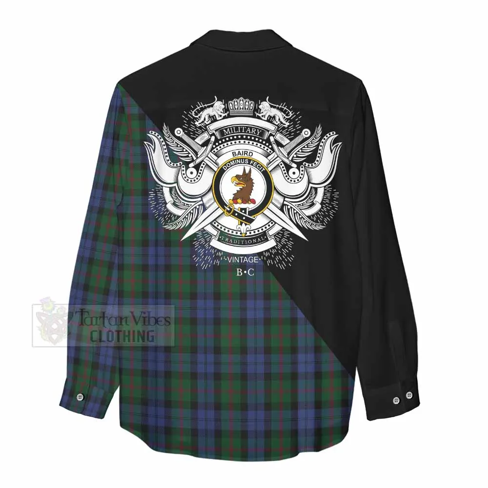 Baird Tartan Women's Casual Shirt with Family Crest and Military Logo Style