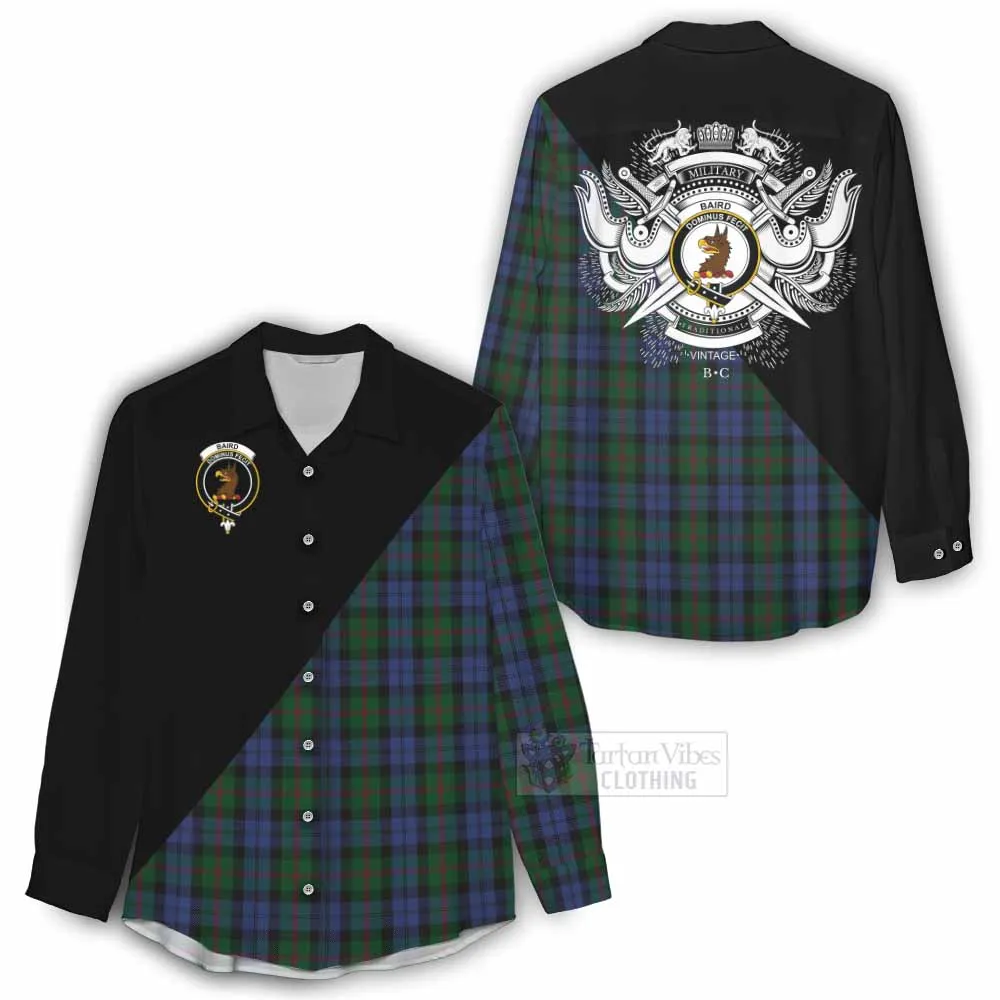 Baird Tartan Women's Casual Shirt with Family Crest and Military Logo Style