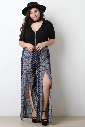 Bandana Print Slit Wide Leg Pants