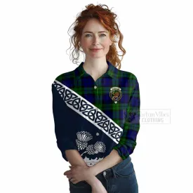 Bannatyne Tartan Women's Casual Shirt Featuring Thistle and Scotland Map