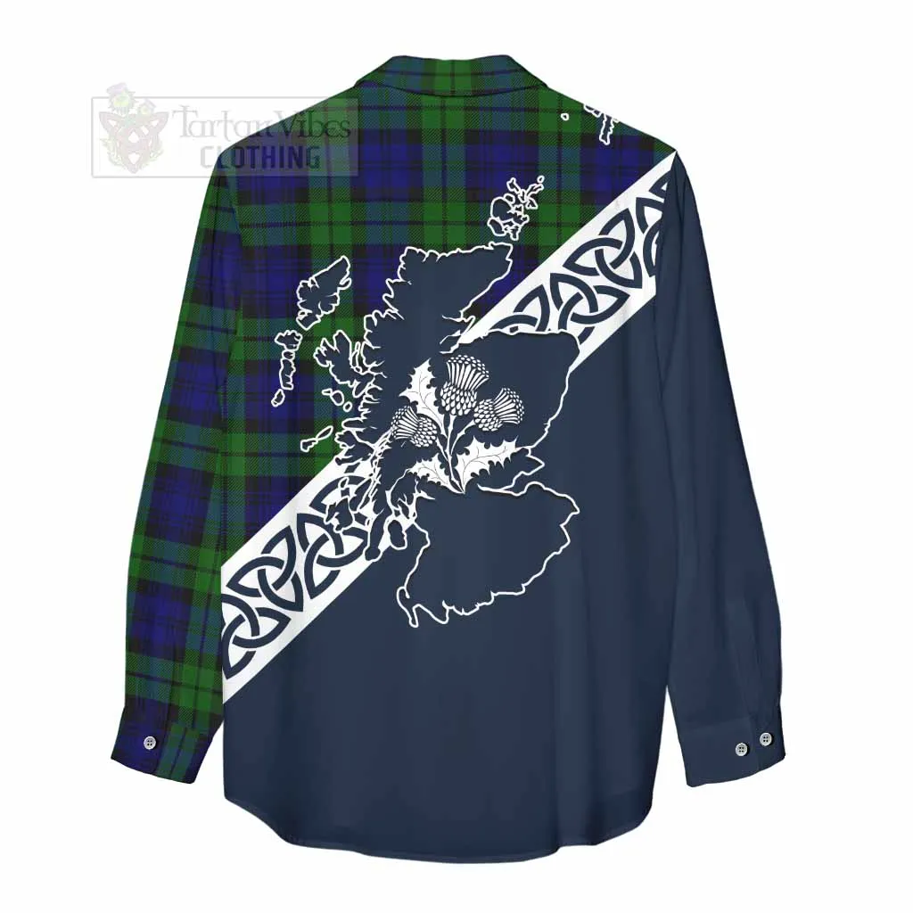 Bannatyne Tartan Women's Casual Shirt Featuring Thistle and Scotland Map