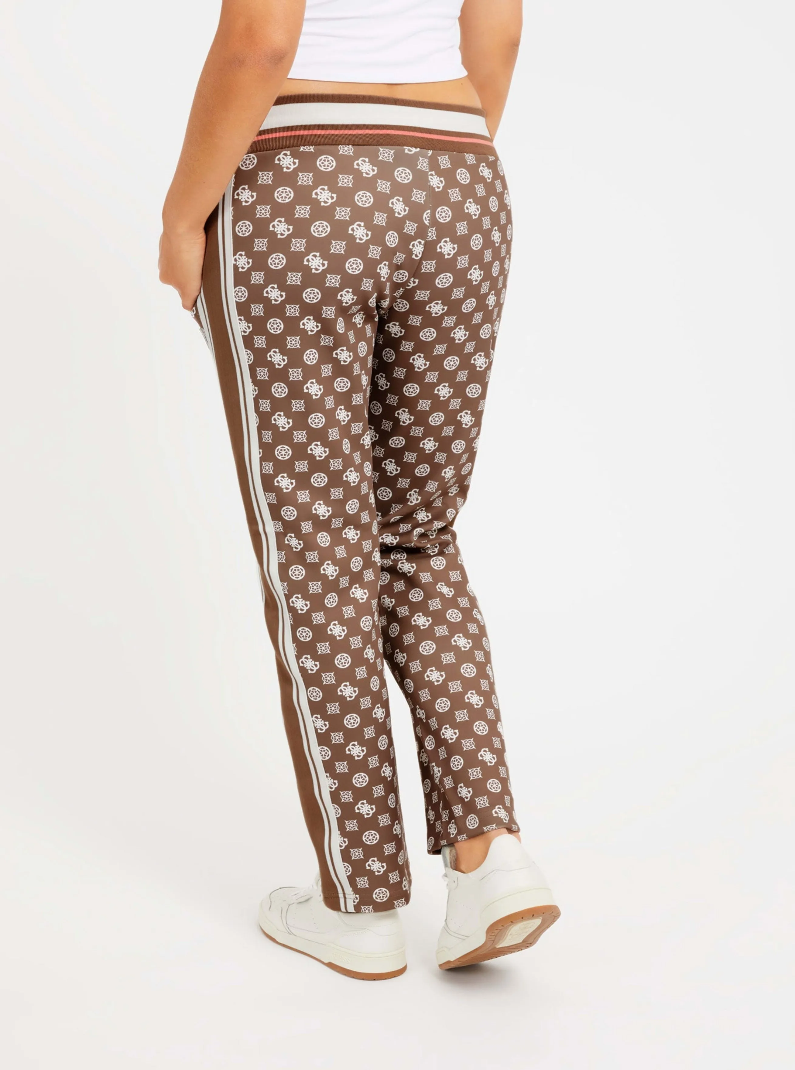 Beige Brown Logo Active Pants