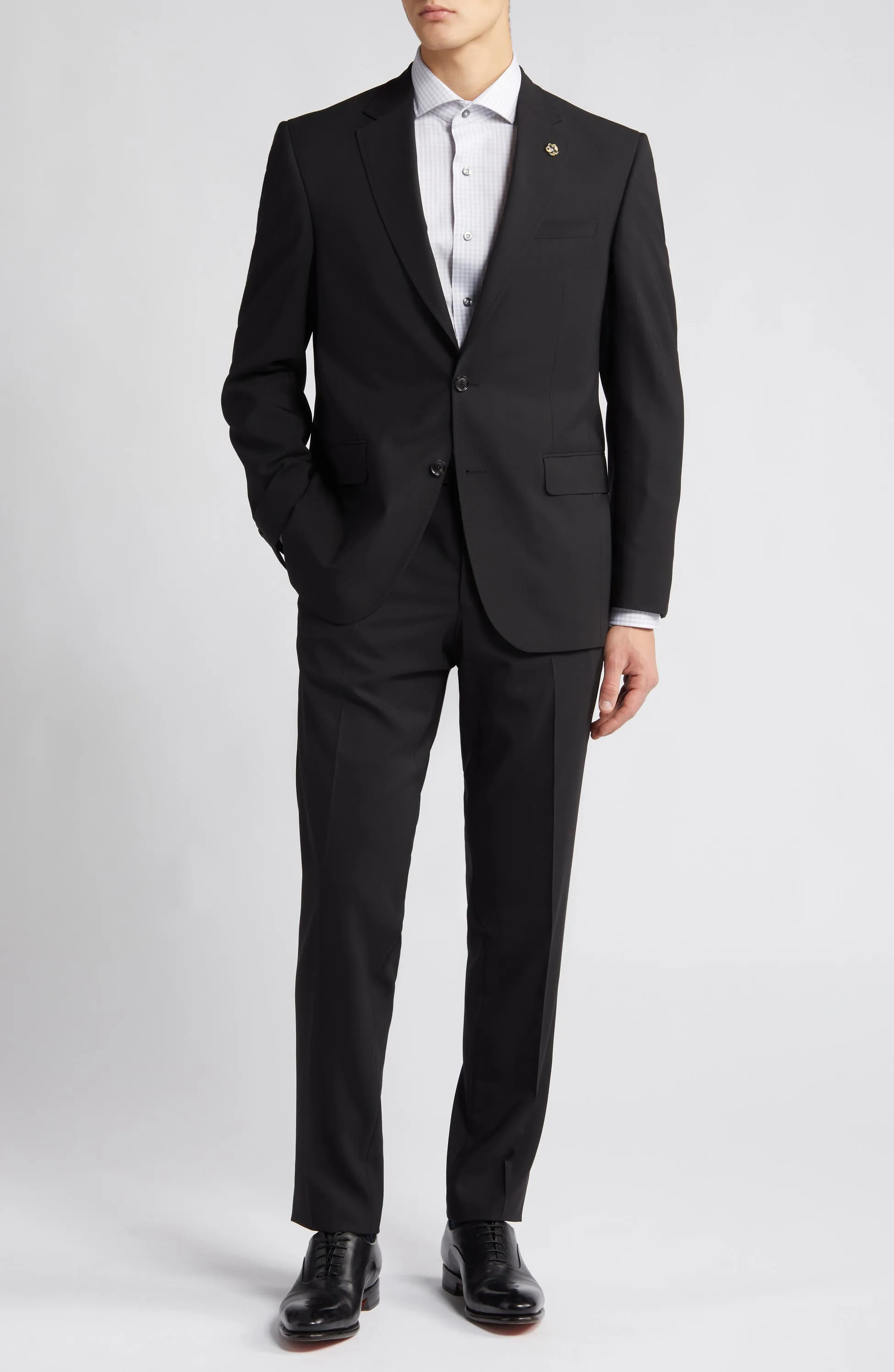 Black 2 Piece Business Casual Notch Lapel Men's Suit (Blazer Pants)