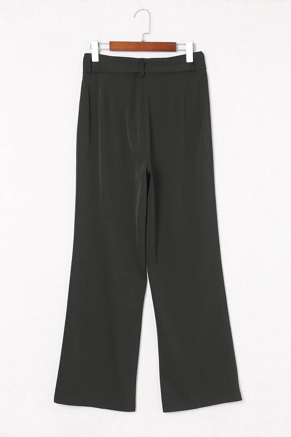 Black Belted Wide Leg High Waisted Pants for Women