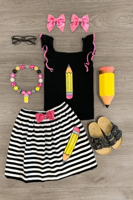 Black Glitter Pencil Striped Skirt Set