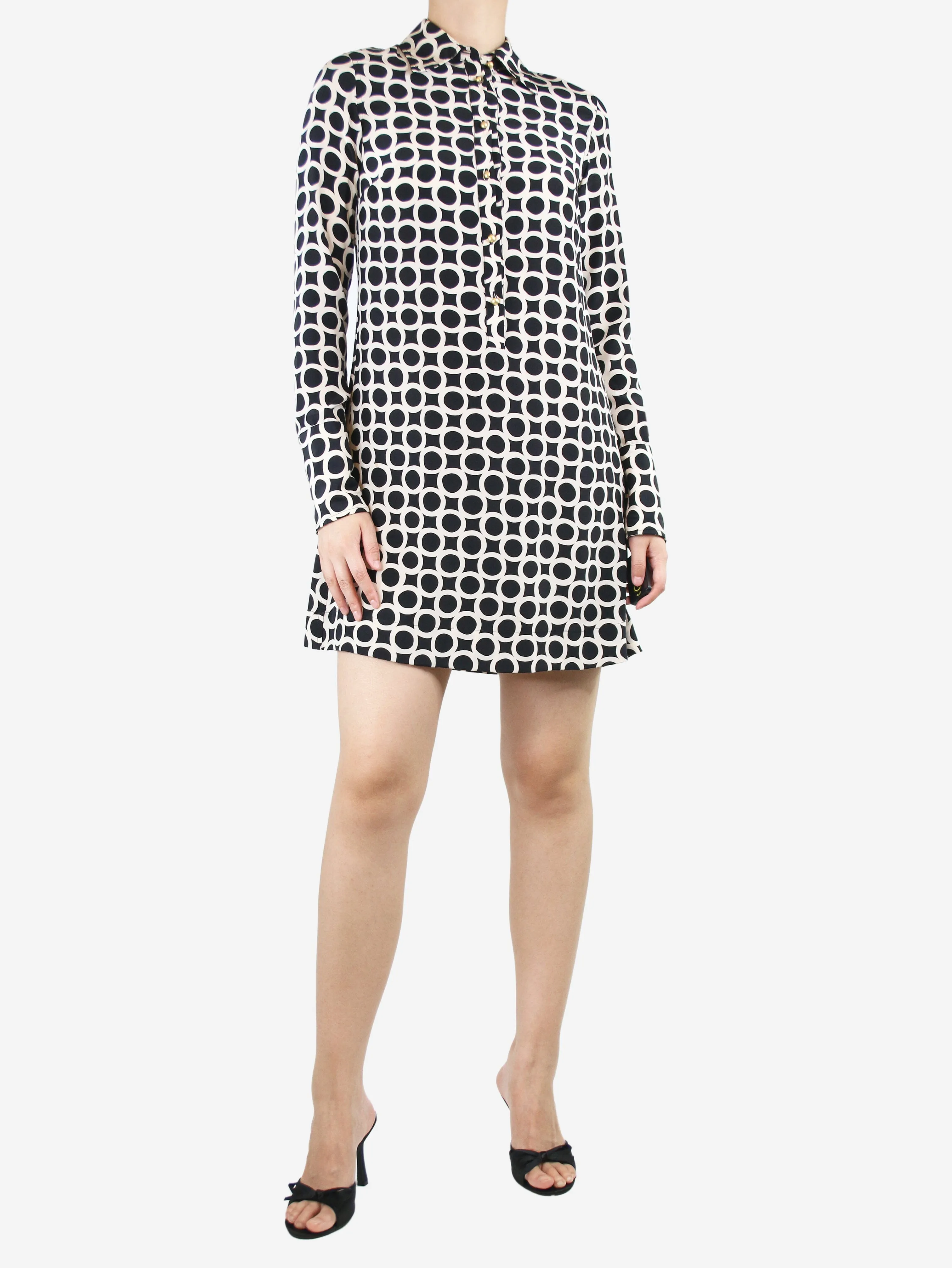 Black printed mini shirt dress - size UK 10