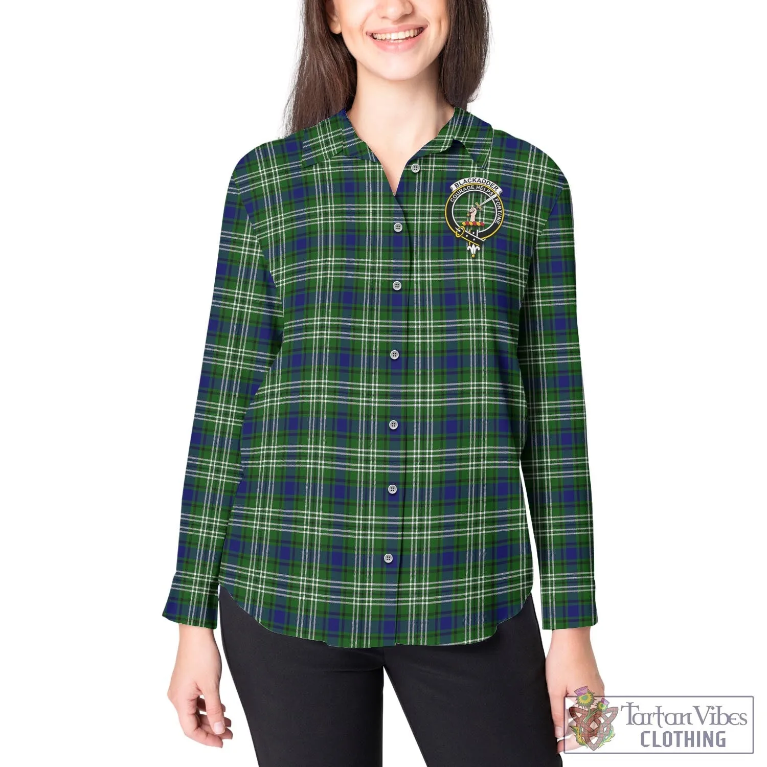 Blackadder Tartan Women's Casual Shirt with Family Crest