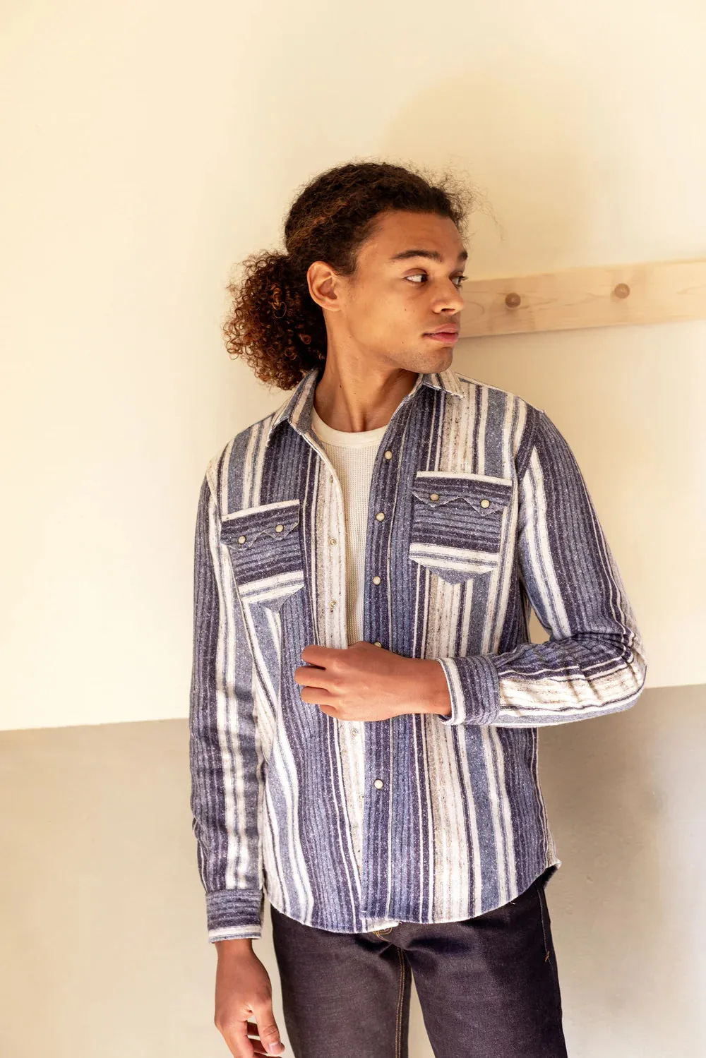 Blanket Flannel in Leon Springs Stripe Pearl Snap Shirt