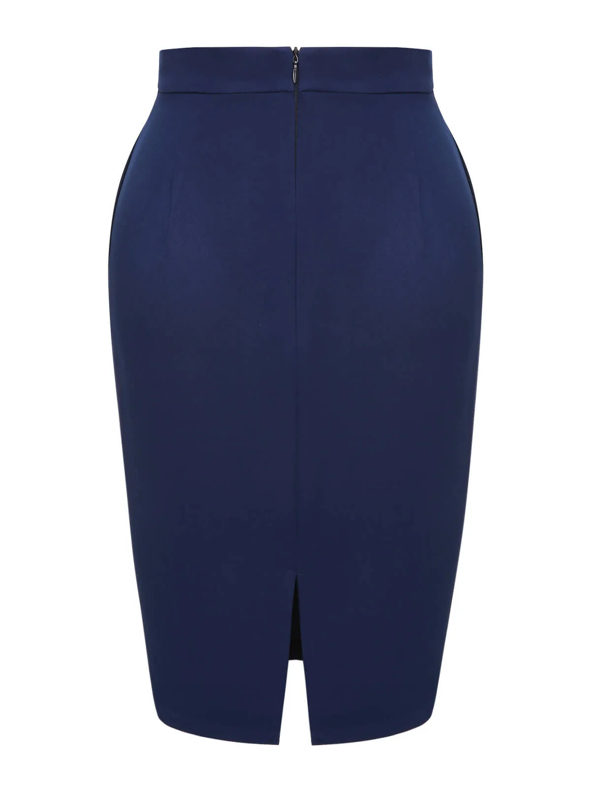 Blue 1960s Solid Back Split Pencil Skirt