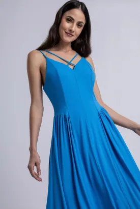 Blue Strap Cross Long Dress