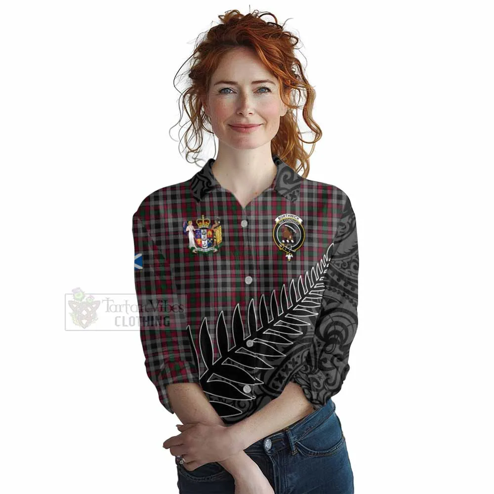 Borthwick Crest Tartan Women's Casual Shirt with New Zealand Silver Fern Half Style