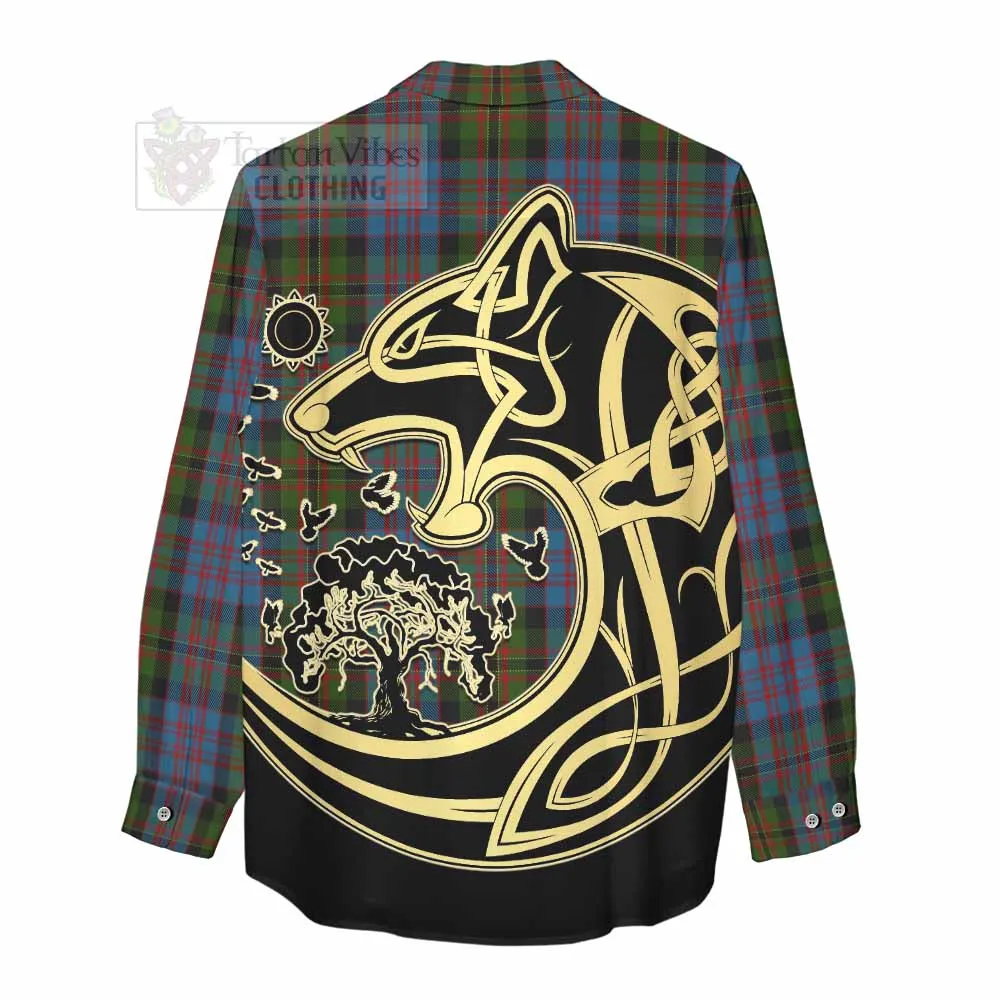 Bowie Tartan Women's Casual Shirt with Family Crest Celtic Wolf Style