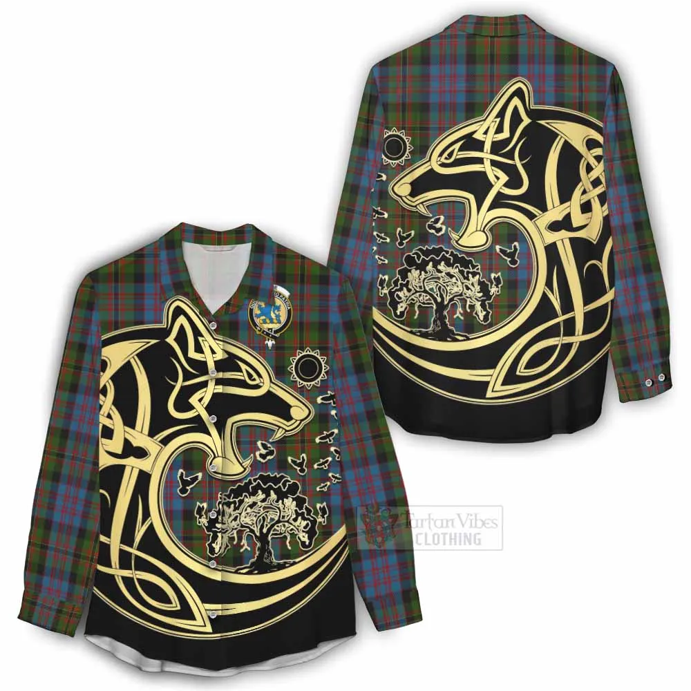 Bowie Tartan Women's Casual Shirt with Family Crest Celtic Wolf Style