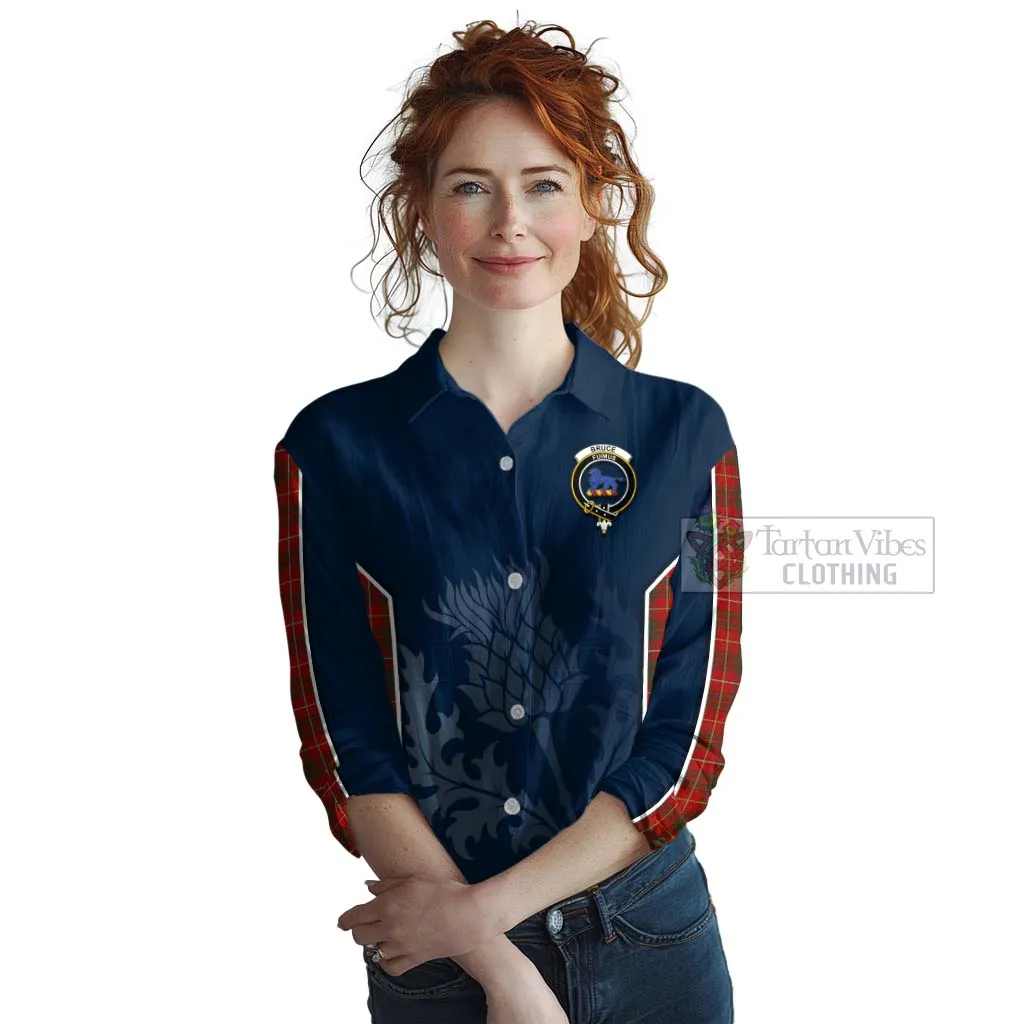 Bruce Tartan Women's Casual Shirt with Family Crest and Scottish Thistle Vibes Sport Style