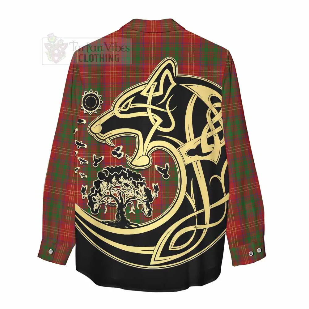 Burns Tartan Women's Casual Shirt with Family Crest Celtic Wolf Style