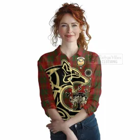 Burns Tartan Women's Casual Shirt with Family Crest Celtic Wolf Style