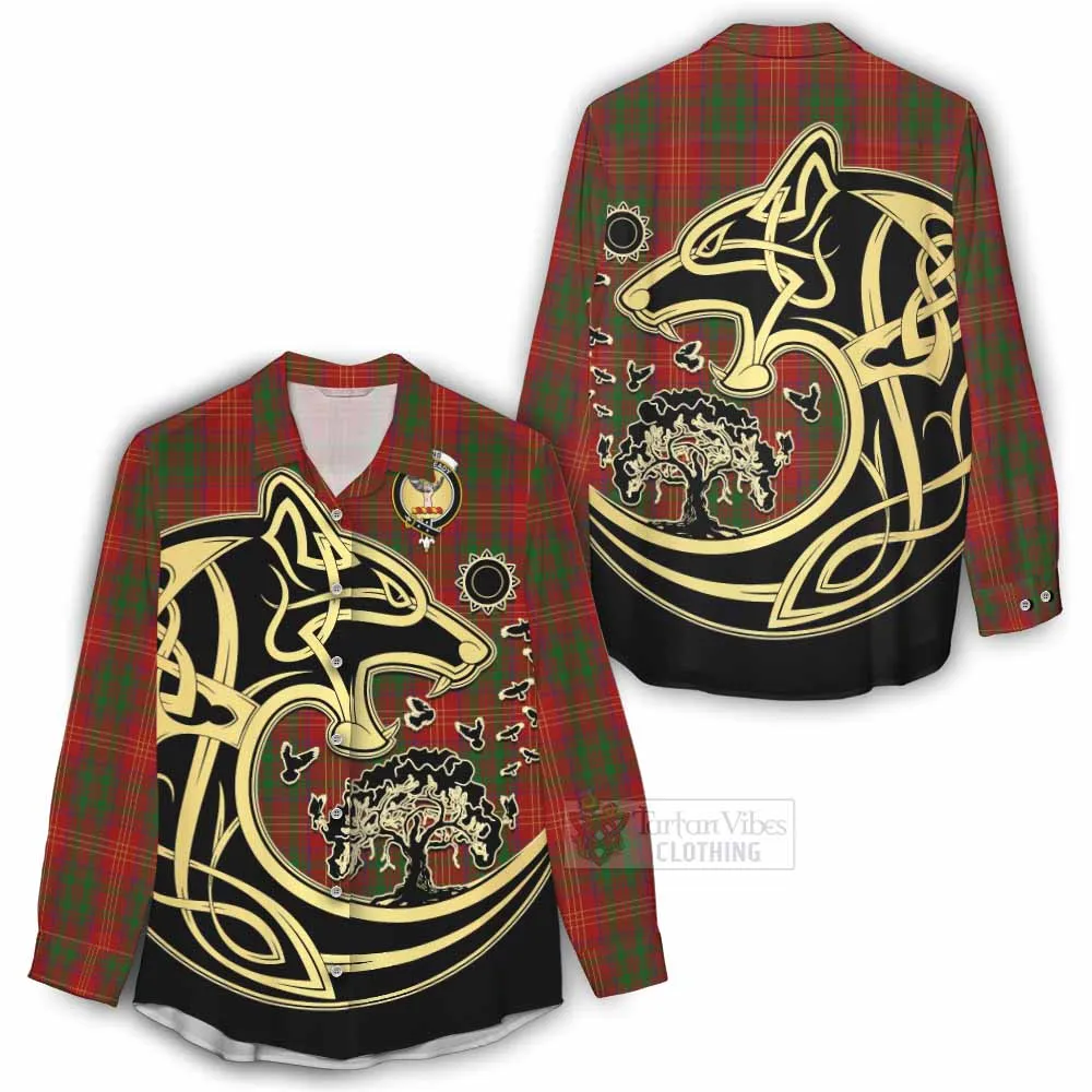 Burns Tartan Women's Casual Shirt with Family Crest Celtic Wolf Style