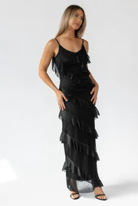 Caelyn Black Metallic Ruffle Maxi Dress - Final Sale