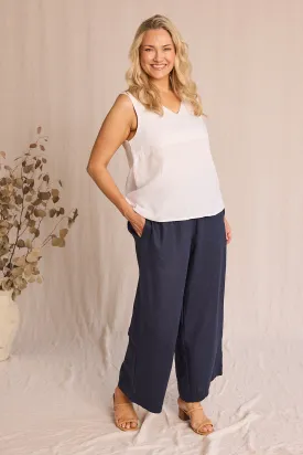 Camille Linen Wide Leg Pant in Navy