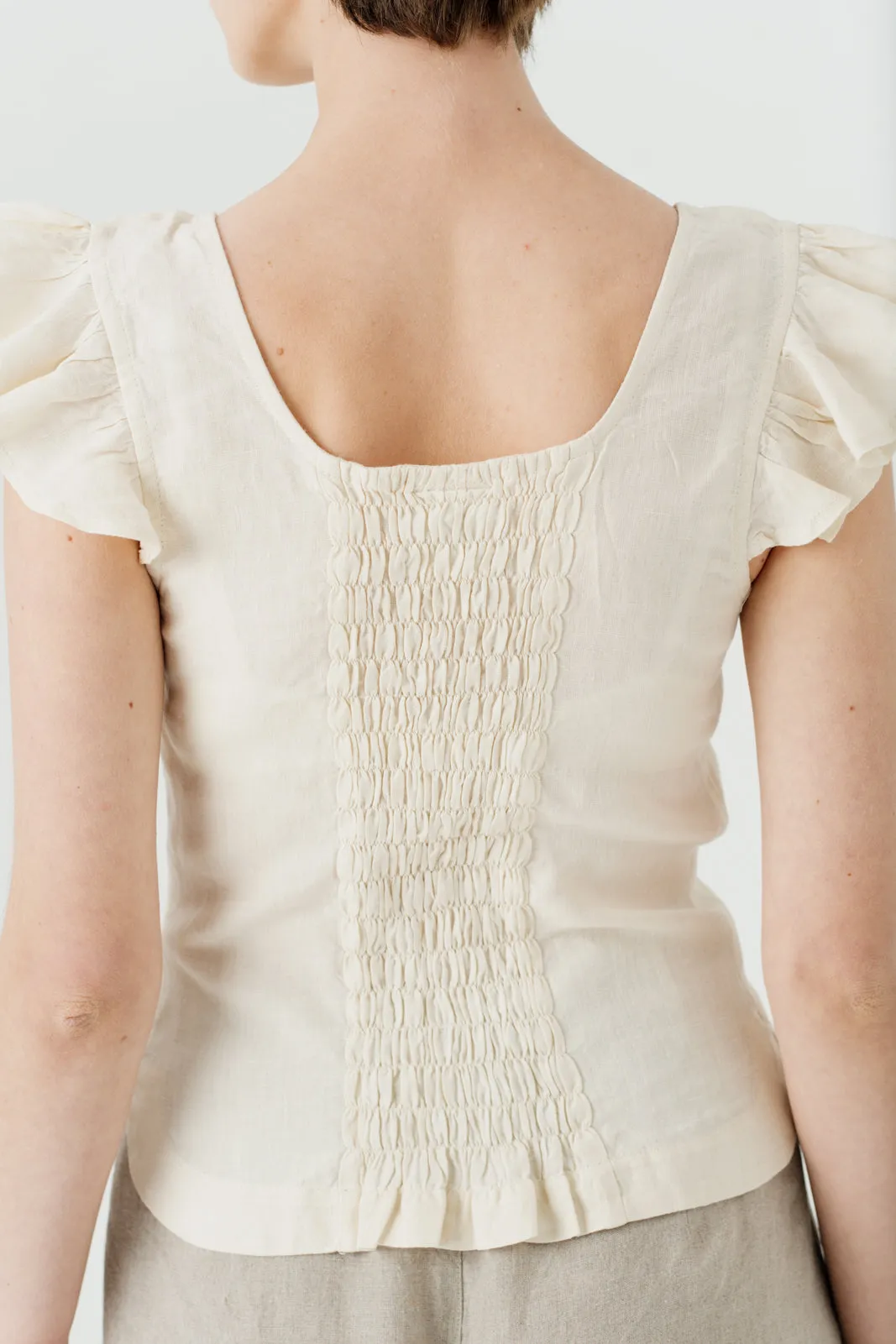 Carmen Top, Ruffle Sleeve, Hemp, Milky White