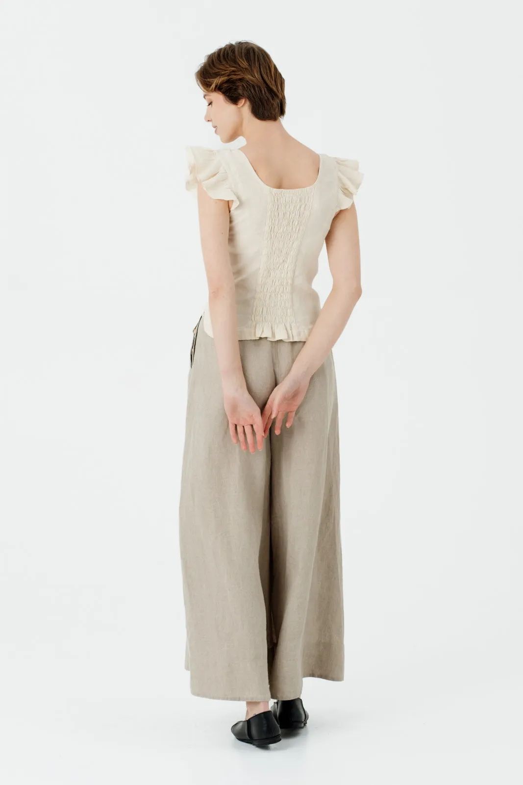 Carmen Top, Ruffle Sleeve, Hemp, Milky White