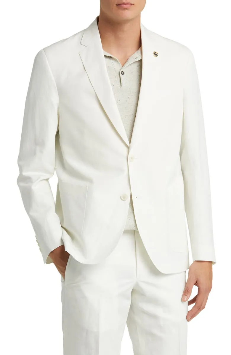 Casual 2 Piece White Linen Double Button Men's Suit (Blazer Pants）