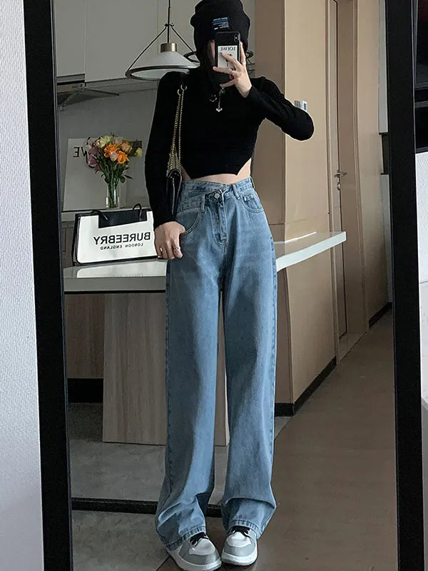 Casual High Waisted Denim Wide Leg Jean Pants