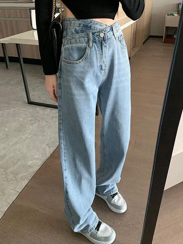 Casual High Waisted Denim Wide Leg Jean Pants