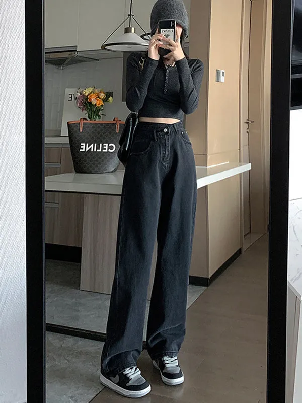 Casual High Waisted Denim Wide Leg Jean Pants