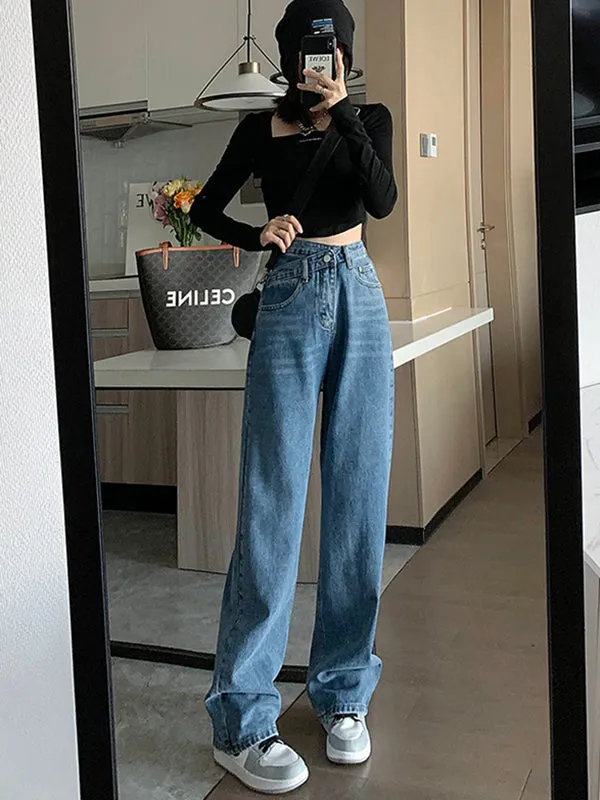 Casual High Waisted Denim Wide Leg Jean Pants