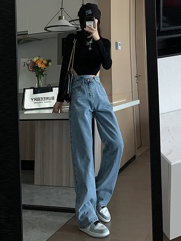 Casual High Waisted Denim Wide Leg Jean Pants