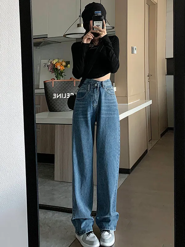 Casual High Waisted Denim Wide Leg Jean Pants