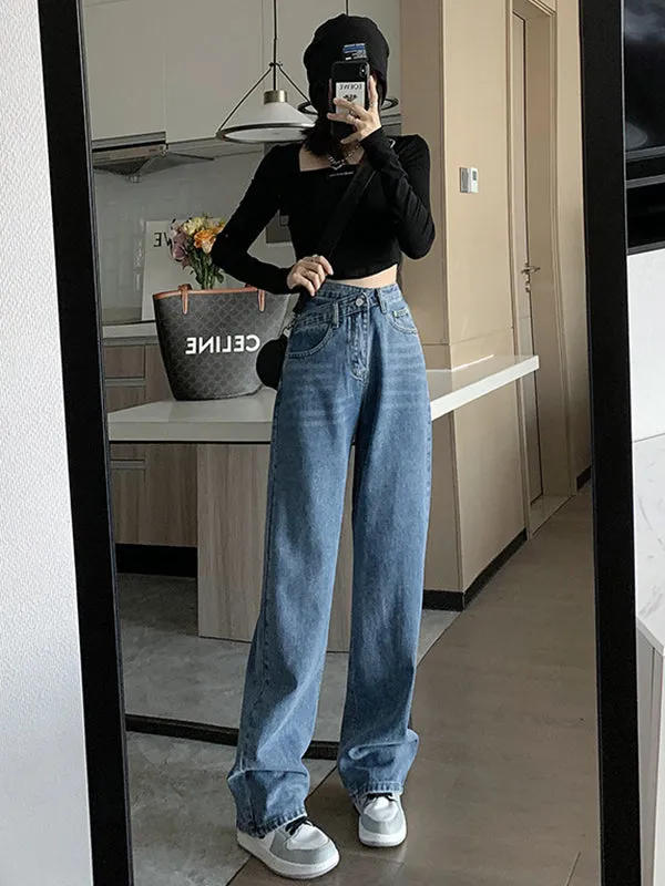 Casual High Waisted Denim Wide Leg Jean Pants