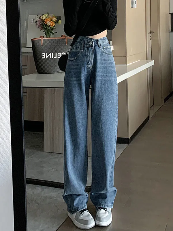 Casual High Waisted Denim Wide Leg Jean Pants