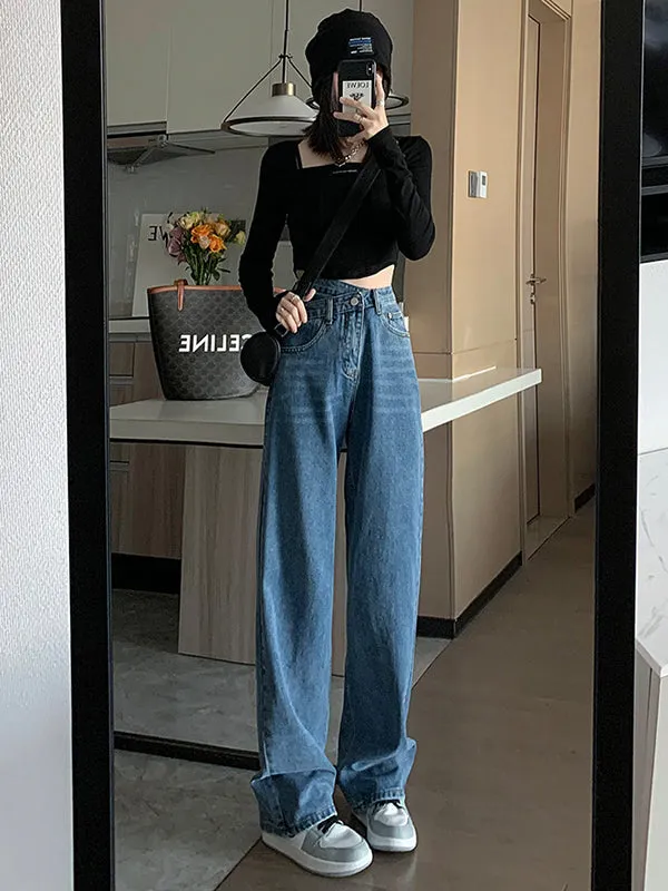 Casual High Waisted Denim Wide Leg Jean Pants