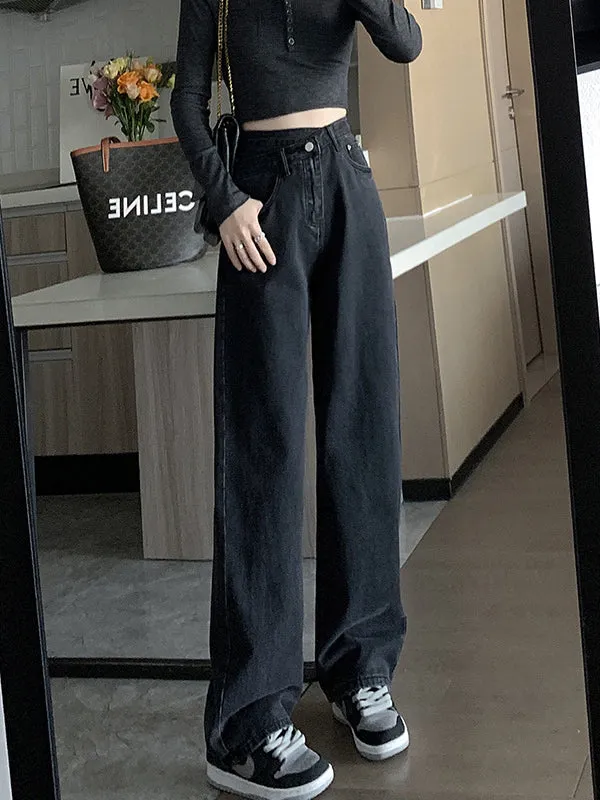 Casual High Waisted Denim Wide Leg Jean Pants