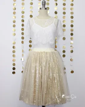 Chloé Gold Sequin Tulle Skirt - Midi