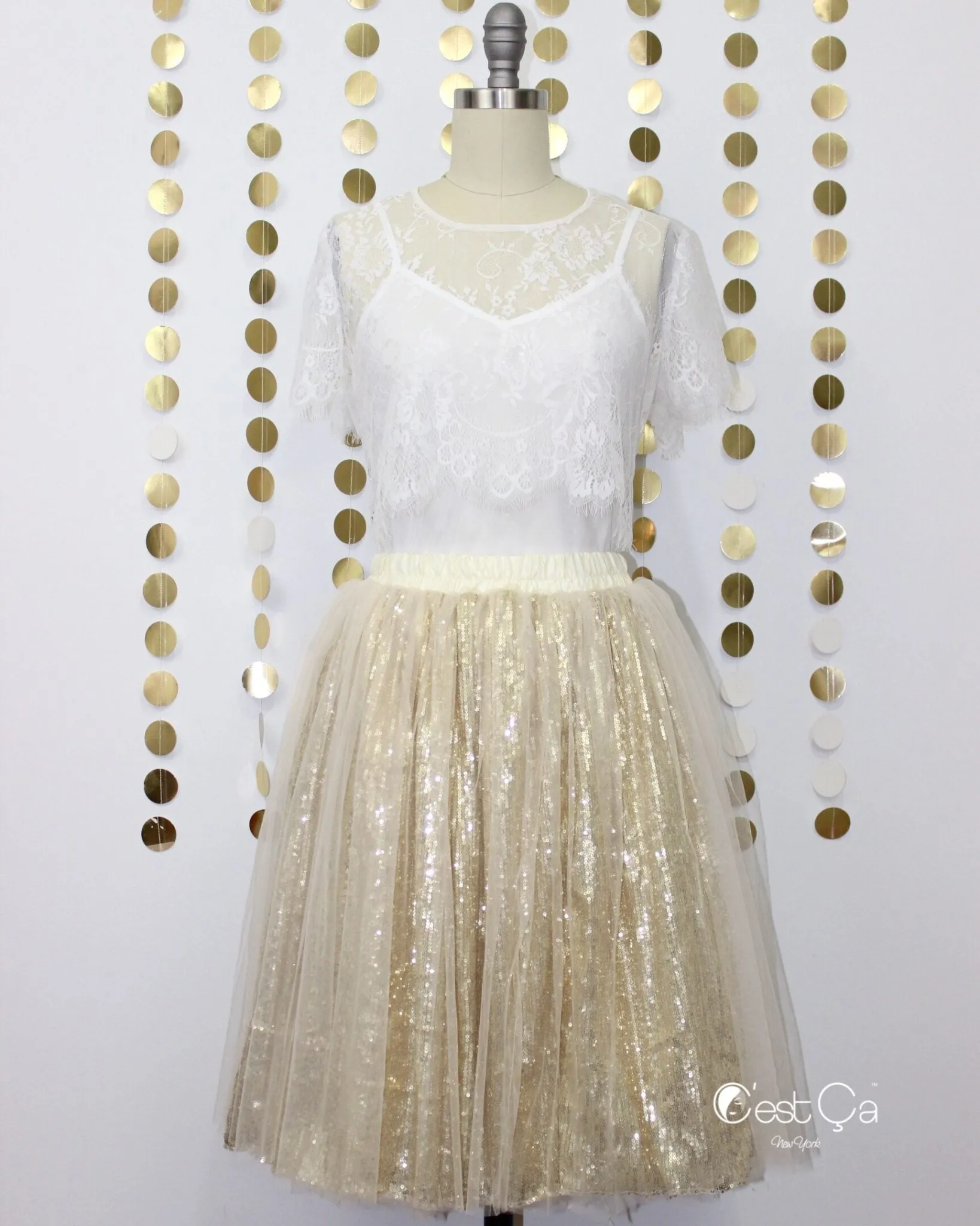 Chloé Gold Sequin Tulle Skirt - Midi