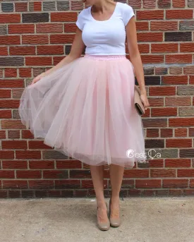 Claire Blush Pink Soft Tulle Skirt - Below Knee Midi