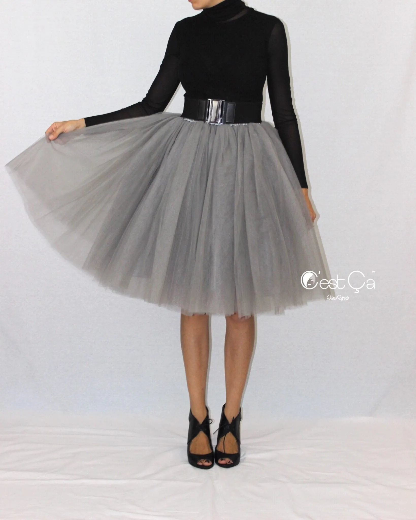 Clarisa Ash Gray Tulle Skirt - Midi